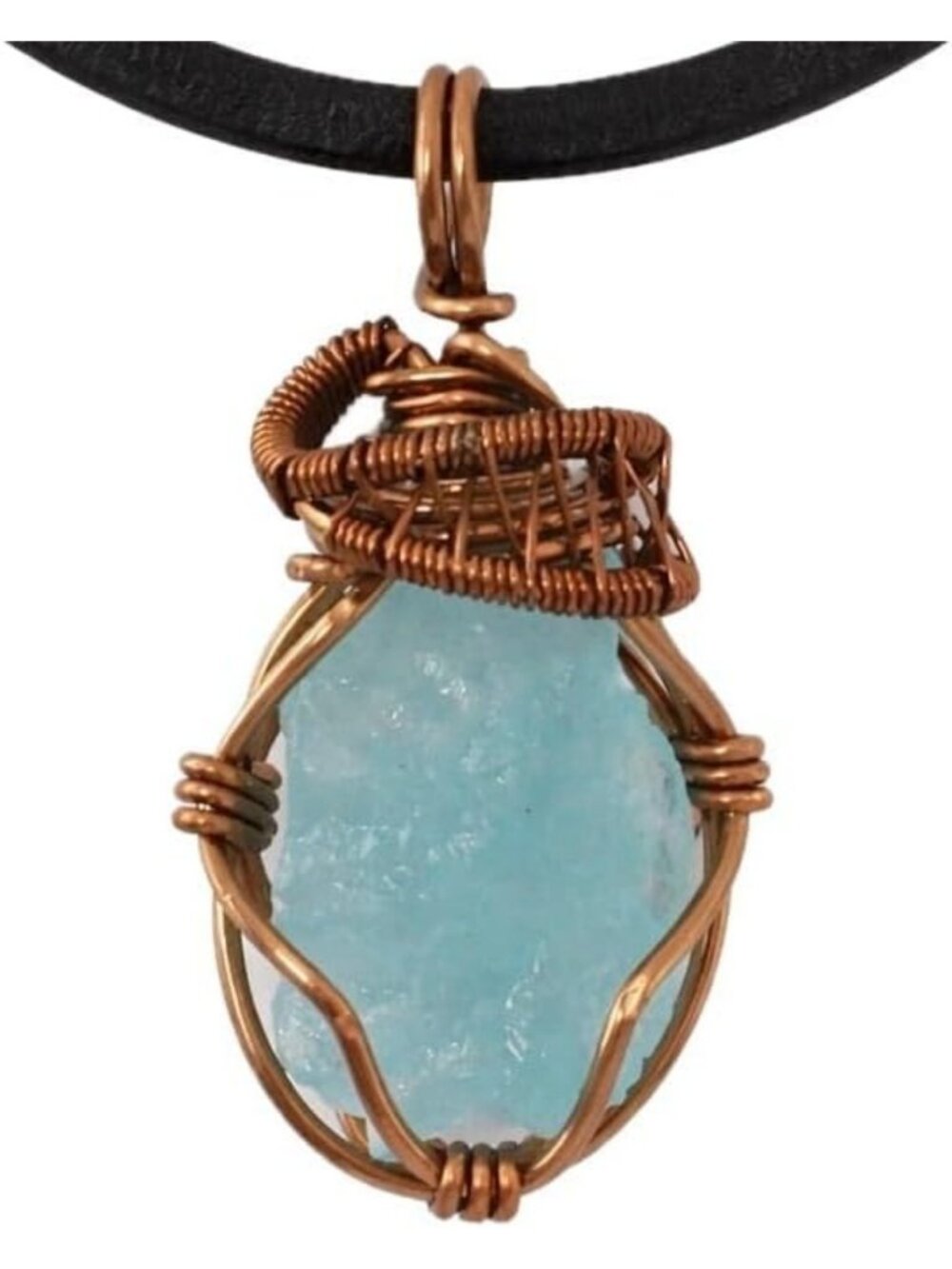 Handcrafted Raw Gemstone Necklace, Wire Wrapped Pendant on Leather Cord, Unique
